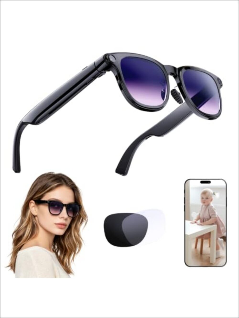AI Smart Glasses Camera 4K HD Video Bluetooth Music Translation